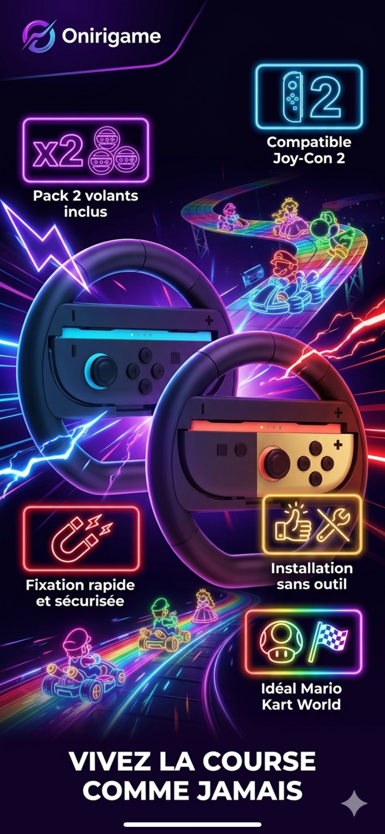 Volant Joy-Con Nintendo Switch 2 – Pack 2 Volants Mario Kart